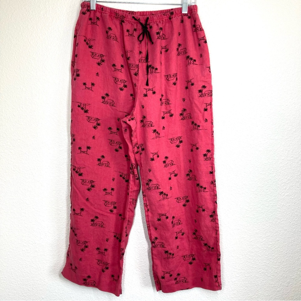 J Jill Linen Pull On Pants Relaxed Fit Pink Medium Wide Leg Beach